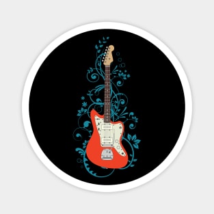 Red Offset Style Electric Guitar Flowering Vines Magnet
